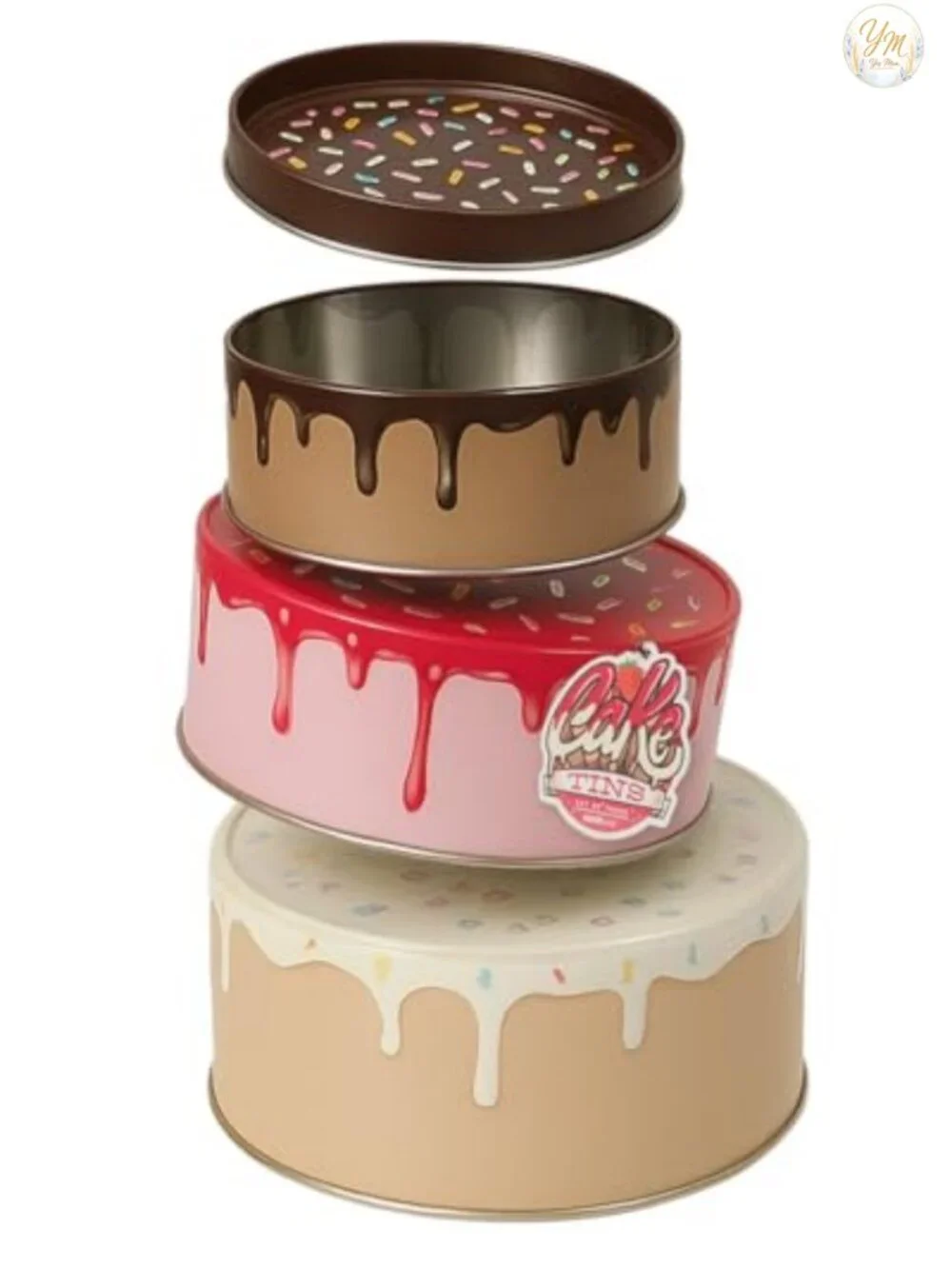 Set of 3 Airtight Tin Cookie Jars Stackable Cake Storage Containers Kitchen